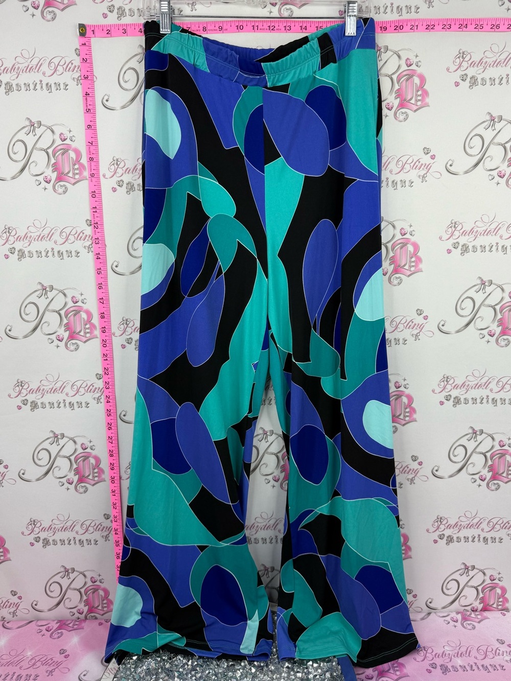MARALLIS pants swirls groovy Abstract Teal & Blue Wide-Leg Pants